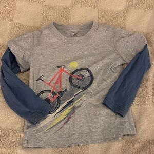 Tea Collection Gray and Blue Long Sleeve Tee with Bicycle Graphic